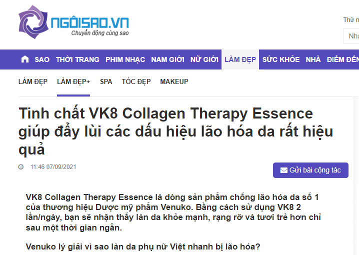 Tinh chất VK8 Collagen Therapy Essence giúp đẩy lùi các dấu hiệu lão hóa da rất hiệu quả