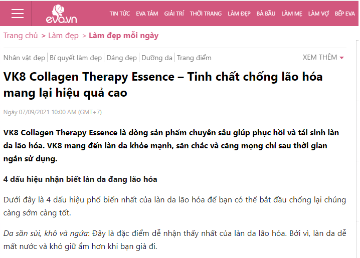 VK8 Collagen Therapy Essence – Tinh chất chống lão hóa mang lại hiệu quả cao
