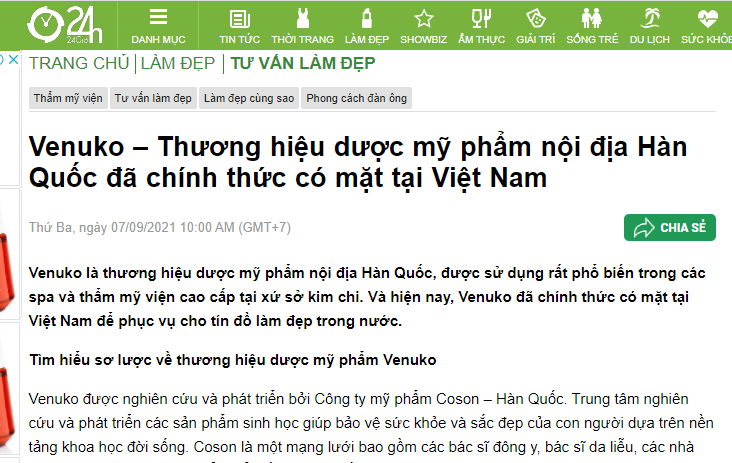 Venuko – Thương hiệu dược mỹ phẩm nội địa Hàn Quốc đã chính thức có mặt tại Việt Nam