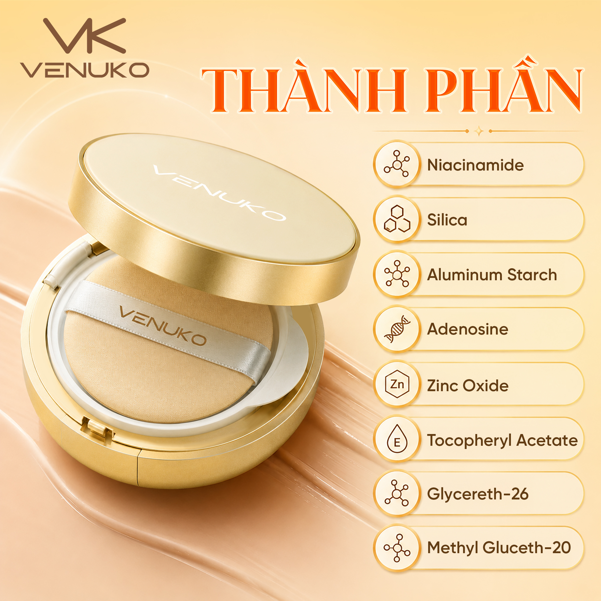 Phấn Nước Trang Điểm Dưỡng Da Venuko Derma Glow Cushion 