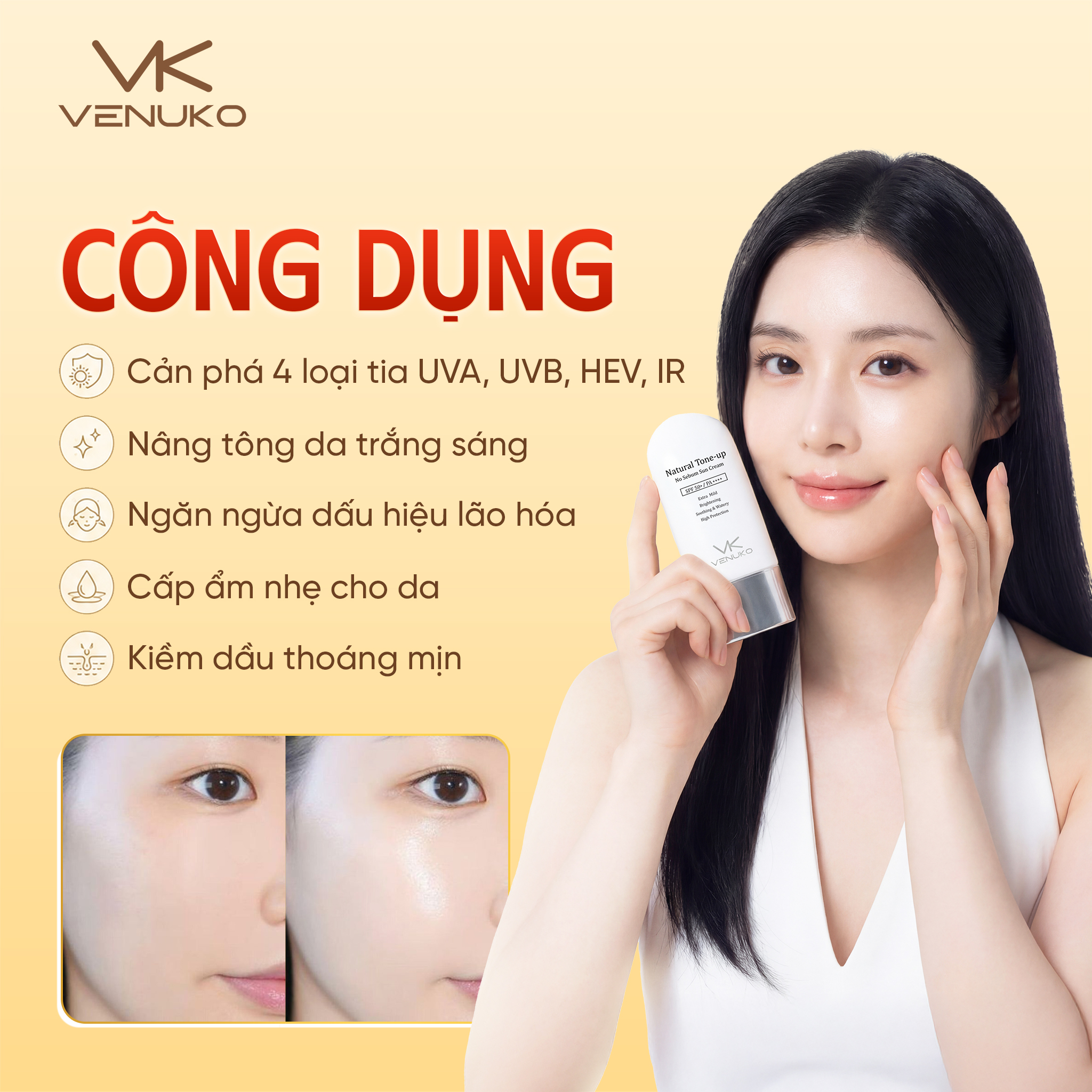 KEM CHỐNG NẮNG VENUKO NÂNG TONE TRẮNG SÁNG 